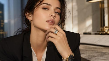 Hexa Wide Band Statement Ring, Fashion Rings for Women, Elegant Gold Jewelry Accessories,Perfect for Party & Date Night, Hypoallergenic & Durable - color: Gold Black