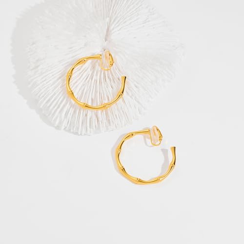 WOWORAMA Chunky Gold Hoop Clip On Earrings for Women | Large Chunky Hoops Clips Earrings, Polished Gold-Plated Clip-On Hoops, Statement Non Pierced Jewelry - color: 40mm Large Hoops