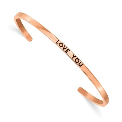 Chisel Love You Crystal Cuff Bangle in Rose-Tone Stainless Steel