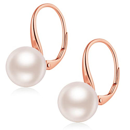 Pearl Earrings for Women Pearl Leverback Earrings 925 Sterling Silver - color: B3-rose