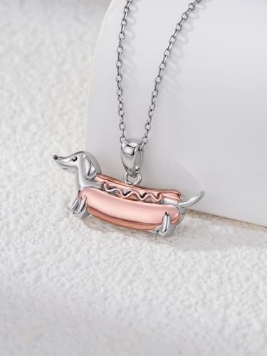 925 Sterling Silver Animal Necklace Heart Shape Dog/Rabbit/Cat Pendant Necklace for Women Animal Memorial Charm Jewelry Mother's Day Christmas Gifts - color: Weiner Dachshund-2