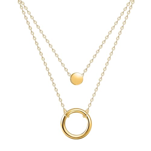 Dainty 18K Gold Plated Horizontal Bar Necklace for Women, Minimalist Tiny Stick Pendant Adjustable Layering Daily Jewelry Gift - color: Dot & Circle