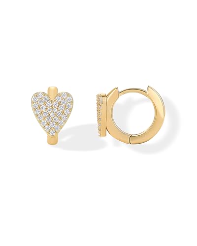 PAVOI 14K Gold Plated 925 Sterling Silver Posts Small Huggie Hoop Earrings for Women - Trendy Celestial North Star, Butterfly, Heart Hoop Earrings - Cubic Zirconia Cute Gold Motif Jewelry - Valentines Day Trendy Jewelry - style: Heart