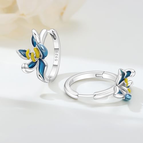Floral Hoop Earrings 925 Sterling Silver with 14K Gold Plating – Lightweight CZ Flower Hoops | Hypoallergenic Jewelry for Women | Gift Box + Polishing Cloth - color: 18mm Blue Orchid Earrings