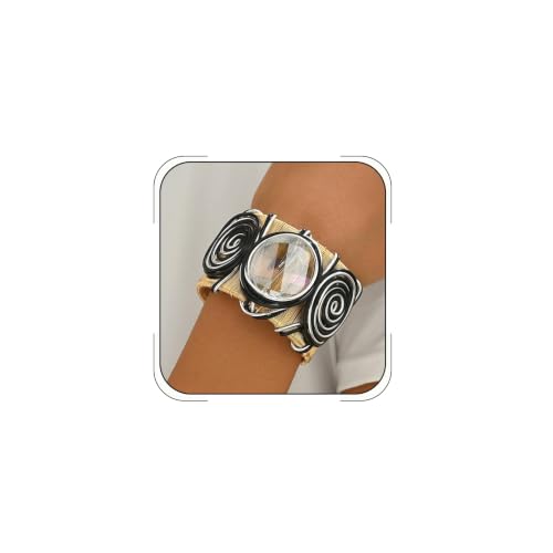 Chunky Cuff Bracelets for Women Wide Gold/Silver Cuffs Bangle Hollow Out Adjustable Bracelets Punk Vintage Jewelry - style: GRound B