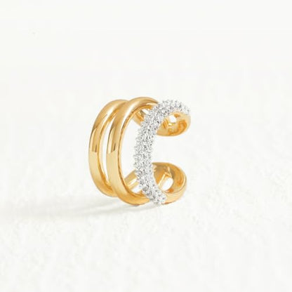 Sparkle Ear Cuff for Women, Non Piercing Single | 14K Gold Plated Brass, Clear Cubic Zirconia Accents, Fixed 3.8-3.9 mm Opening, Single Non-Piercing Cuff For Ear Stacks - style: Sparkle Split Trio