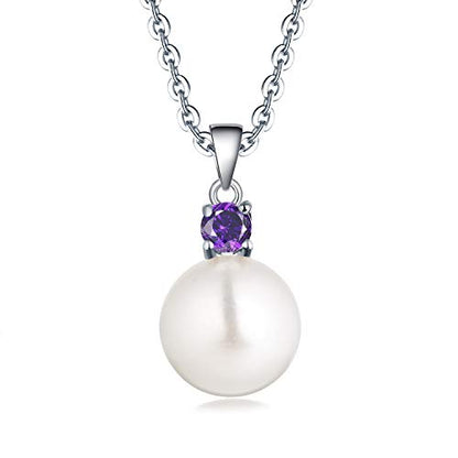 925 Sterling Silver Freshwater Cultured Pearl Pendant Necklace JO WISDOM Jewelry for Women,Girls - color: 10mm,February,amethyst Color