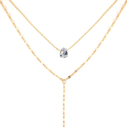Necklace for Women, Dainty Long 14K Gold Y-Shaped Necklace Jewelry Trendy Beaded Layered Chain Drop Necklaces Jewelry Women Gifts - style: Flash Diamond-159