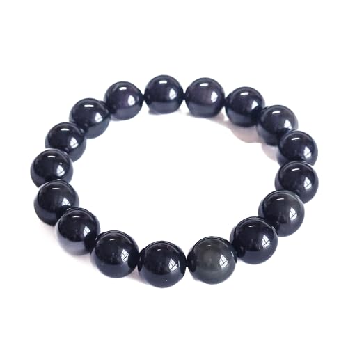 Silan's Natural Obsidian Bracelet with Lucky Card, Black Crystal Stretch Gift for Women, Elastic Adjustable Stone Jewelry - size: 12mm