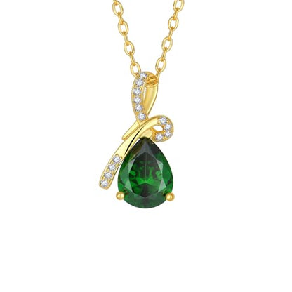 Infinity Birthstone Necklace for Women, Gold Plated Teardrop Cubic Zirconia Pendant, Created Gemstone Twist Necklace for Birthday, Her, Mom, Friend - color: Emerald-green-May