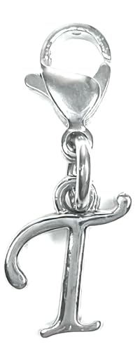 Initial Italic Cursive Stainless Steel Clasp Clip on Charm Graduation Cap Tassel Event Party Invitation Card Baby Shower Birthday Thank You Celebration Personalized Congratulations Choice of 26 Letters - style: Letter T