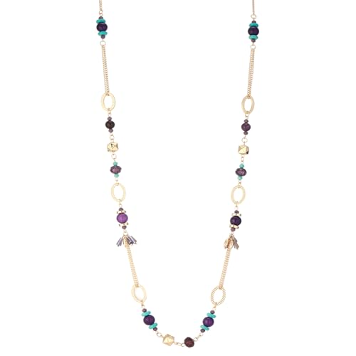 Long Gold Boho Necklaces for Women Beaded Statement Chain Long Necklace Gold Costume Jewelry Birthday Gifts for Her - color: Purple