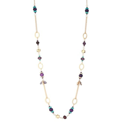 Long Gold Boho Necklaces for Women Beaded Statement Chain Long Necklace Gold Costume Jewelry Birthday Gifts for Her - color: Purple