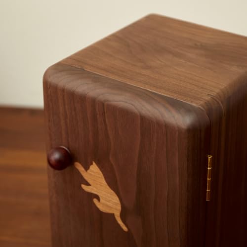 Black Walnut Solid Wood Cabinet Jewelry Box, Large | Women, Velvet Lined Organizer, 6 Drawers, Cherry Wood Cat Inlays, Rosewood Handles - size: cat