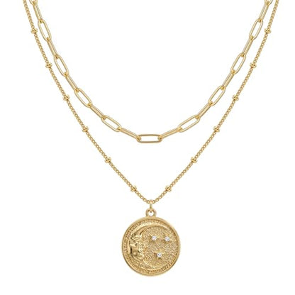 MEVECCO Dainty Pendant Layered Necklaces for Women | 18K Gold Plated Brass, 2-Piece Set With A Choker-Length Upper Layer, Wear Together Or Separately, Refined Everyday Style - style: Layer Cresent Moon