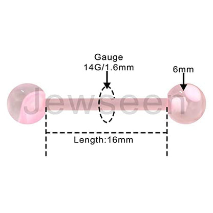 Jewseen 5PCS Tongue Barbells 14G Acrylic tongue piercing jewelry Candy Color tounge bars tongue piercing jewelry tongue rings for women - color: Pink
