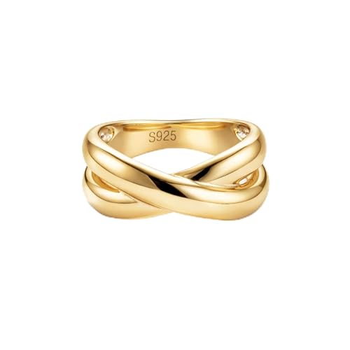 Cross Ring 14K Gold Plated 925 Silver with CZ, Stackable Rings - color: Intertwined 14K Gold, size: 6