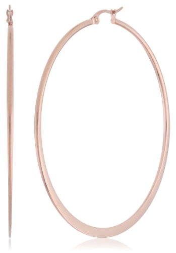 Amazon Essentials Gold Plated or Stainless Steel Flattened Hoop Earrings - color: Rose Gold, size: 60 mm