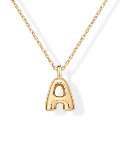 PAVOI 14K Gold Plated Dainty Chunky Bubble Initial Letter Pendant Necklace for Women | Alphabet Letter Necklace - style: - A