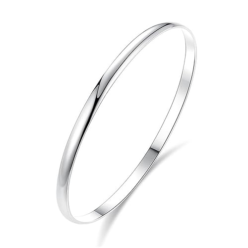 Fashion Shiny Thin Round Stainless Steel Bangle Bracelets for Women (1/3/5/8 Set) - style: Flat-1 Set