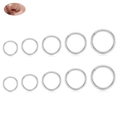 18G Nose Hoop Rings Surgical Steel Hinged Segment Clicker Rings 16G Septum Lip Rings 10 PCS Conch Daith Rook Cartilage Tragus Helix Sleeper Lobe Hoop Earrings Piercing Jewelry for Women 6mm to 16mm - color: Silver:10 pcs