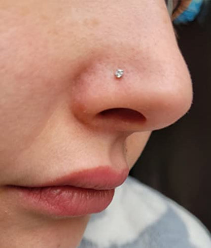 18 Nose Rings Studs Surgical Stainless Steel Hypoallergenic L Shaped Nose Piercing Jewelry for Women Men Silver Black Nostril Hoop Rings 18 Gauge - style: C2-silver