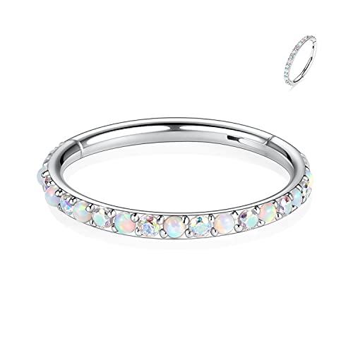 FUNLMO 20G 18G 16G 12G Nose Ring Hoop Conch Rook Daith Helix Tragus Piercing Jewelry 316L Surgical Steel Cartilage Earring Conch Hoop Earring Septum Jewelry Belly Lip Ring 5mm to 14mm - color: Silver-ab CZ&Opal, 1pc