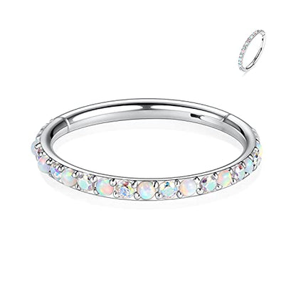 FUNLMO 20G 18G 16G 12G Nose Ring Hoop Conch Rook Daith Helix Tragus Piercing Jewelry 316L Surgical Steel Cartilage Earring Conch Hoop Earring Septum Jewelry Belly Lip Ring 5mm to 14mm - color: Silver-ab CZ&Opal, 1pc