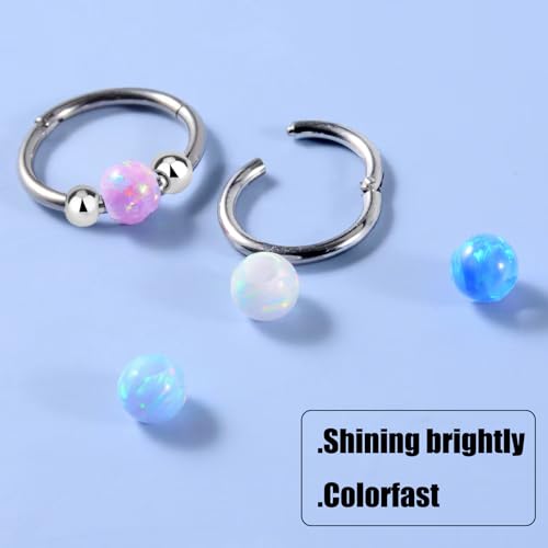 2 Pcs Small Cartilage Hoop Earrings for Women Men, 18G Opal Silver Earrings Hypoallergenic 316L Surgical Steel Hinge Huggie Hoop Earrings for Helix,Tragus,Conch,Rook,Earlobe Piercing Jewelry Nose Ring - style: 2Pcs 8mm Pink Opal/Silver