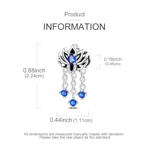 LNQOBU 925 Sterling Silver Charms for Bracelets Dangle Pendant fit Pandora Bracelets or Necklaces Jewelry Woman Gift Beads Charm (With one Spacer Beads) - style: Blue Lotus