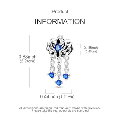 LNQOBU 925 Sterling Silver Charms for Bracelets Dangle Pendant fit Pandora Bracelets or Necklaces Jewelry Woman Gift Beads Charm (With one Spacer Beads) - style: Blue Lotus