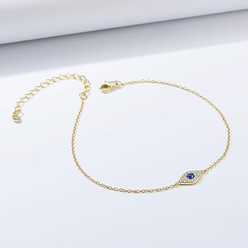 Fesciory Evil Eye Bracelet for Women, Gold Plated Adjustable Chain Jewelry | Blue Evil Eye Charm Bracelet, Lucky Amulet Symbolism, Dainty Adjustable Chain, Daily wear, Jewelry gifts - color: Gold-11