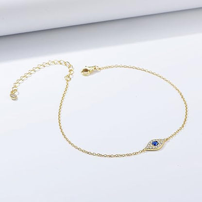 Fesciory Evil Eye Bracelet for Women, Gold Plated Adjustable Chain Jewelry | Blue Evil Eye Charm Bracelet, Lucky Amulet Symbolism, Dainty Adjustable Chain, Daily wear, Jewelry gifts - color: Gold-11