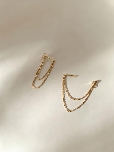 Tassel Earrings for Women Gold Plated Silver Chain Earrings Dainty Minimalist Dangle Drop Studs - color: N-Two Bead Chain