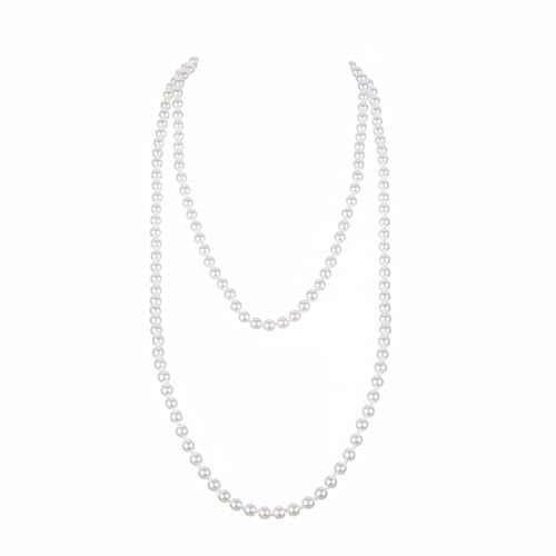 Long Pearl Necklaces for Women Faux Pearl Strand Necklace Statement Beaded Necklaces 1920s Gatsby Costume Jewelry - color: White