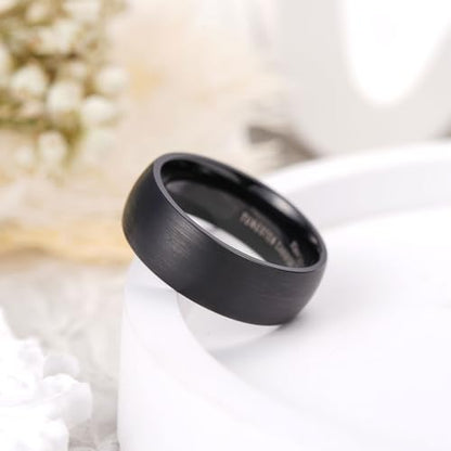 King Will Wedding Band for Men Women, 2/4/6/7/8mm Domed Matte Brushed Tungsten Carbide Rings, Solid/Dual Color Engagement Rings, Comfort Fit - color: Black-8mm