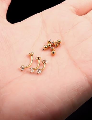18G Internal Thread Eyebrow Piercing Jewelry Surgical Steel Curved Barbell Tiny Eyebrow Ring Vertical Labret Lip Jewelry Ear Rook Small Belly Button Ring for Women Men 6mm/8mm/10mm - color: 6/8/10mm Gold 18G Internal thread horseshoe ring