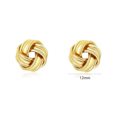 Love Knot Stud Earrings for Women Gold Plated Knot Earrings Geometric Twisted Statement Earrings Trendy Jewelry - color: Gold 12mm Knot