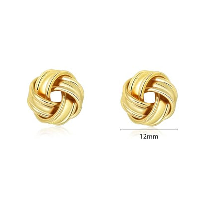 Love Knot Stud Earrings for Women Gold Plated Knot Earrings Geometric Twisted Statement Earrings Trendy Jewelry - color: Gold 12mm Knot