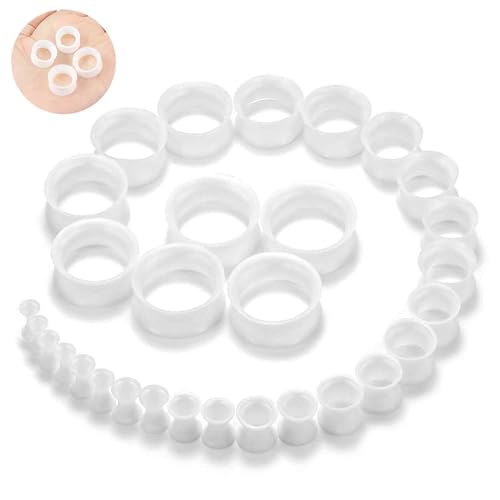 10G-25mm Thin & Thick Silicone Ear Gauges Tunnels Stretching Kit Double Flared Rubber Gauges Tunnels Plugs Flexible Soft Tunnels Earrings Gauge Kit for Women Men - color: White 10G-25mm