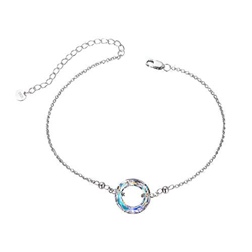 AOBOCO S925 Sterling Silver Crystal Bracelet for Women, Sparkling Circle-round Crystal Bracelet Gifts - color: AB