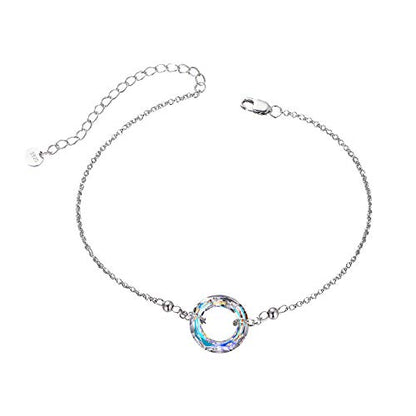 AOBOCO S925 Sterling Silver Crystal Bracelet for Women, Sparkling Circle-round Crystal Bracelet Gifts - color: AB