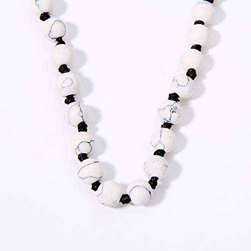Semi Precious Stone Beaded Choker Necklace 14K Gold Plated Natural Stone Double Strand Necklace Layered Short Necklaces - color: White Howlite