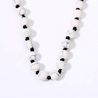 Semi Precious Stone Beaded Choker Necklace 14K Gold Plated Natural Stone Double Strand Necklace Layered Short Necklaces - color: White Howlite
