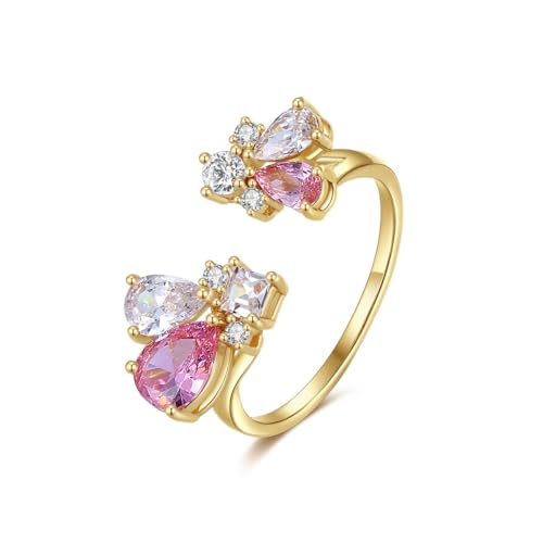 D Color VVS1 Clarity Moissanite Open Rings for Women in 14K Gold, Adjustable Statement Ring, Engagement or Wedding Gift for Her, Special for Celebrations - color: Open Ring-1
