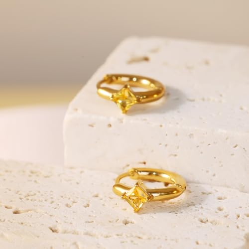 316L Surgical Steel Birthstone Hoop Earrings for Women | Lightweight, 5A Cubic Zirconia, Hypoallergenic, Lead & Nickel Free, 8mm Huggie Hoops - color: 18k gold-plated: 11. November (Citrine)