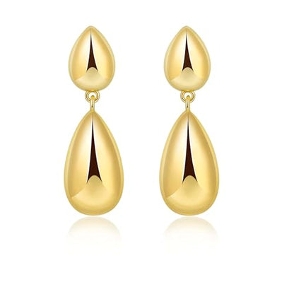Large Geometric Drop Dangle Earrings for Women Pearl Teardrop Disc Rectangle Oval Fishtail Shell Shaped Textured Dangle Studs Earrings for Women - color: Gold-Polished