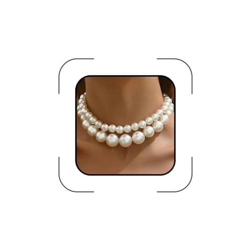 Layered Big Pearl Choker Necklaces for Women Fashion Adjustable Faux Pearls Necklaces Chunky White Large Beaded Necklace Jewelry Accessories