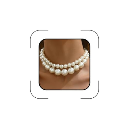 Layered Big Pearl Choker Necklaces for Women Fashion Adjustable Faux Pearls Necklaces Chunky White Large Beaded Necklace Jewelry Accessories