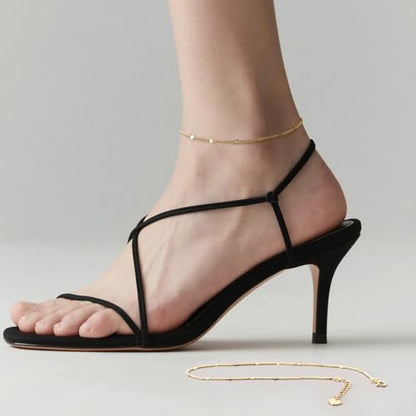 14K Gold Anklets for Women Gold Ankle Bracelets for Women | Cuban Chain with Spaced Tiny Disc Ankle Bracelets for Women Waterproof Women's Anklets 11(9+2) Inches